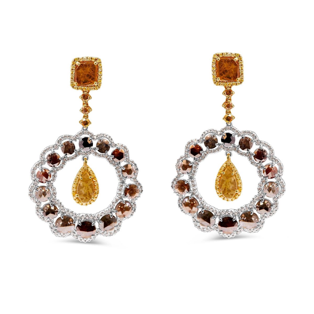 14K White and Yellow Gold 10.0 Cttw Mixed Natural Fancy Diamond Dangle Hoop and Bale Earrings (Yellow Color, I1-I2 Clarity) - LinkagejewelrydesignLinkagejewelrydesign