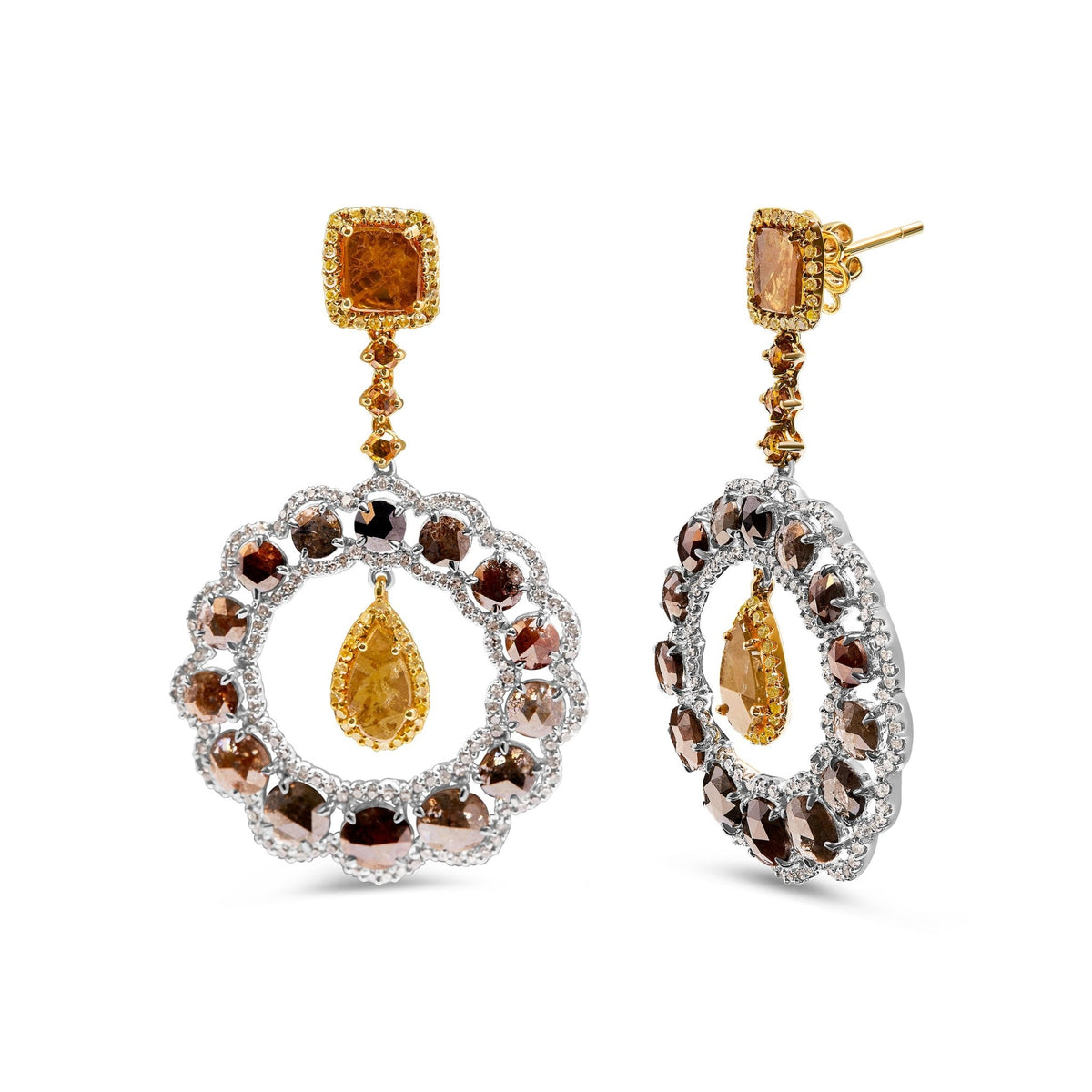 14K White and Yellow Gold 10.0 Cttw Mixed Natural Fancy Diamond Dangle Hoop and Bale Earrings (Yellow Color, I1-I2 Clarity) - LinkagejewelrydesignLinkagejewelrydesign