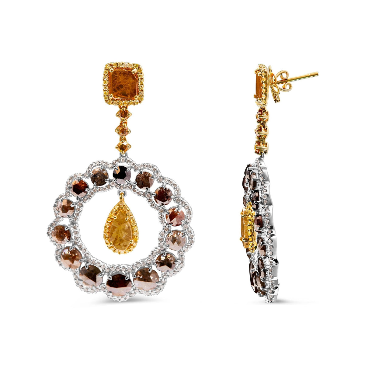 14K White and Yellow Gold 10.0 Cttw Mixed Natural Fancy Diamond Dangle Hoop and Bale Earrings (Yellow Color, I1-I2 Clarity) - LinkagejewelrydesignLinkagejewelrydesign