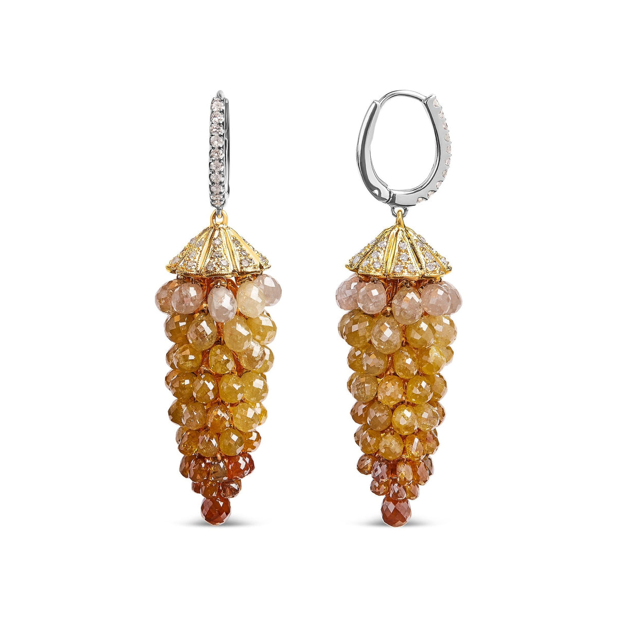 14K White and Yellow Gold 38.0 Cttw Mixed Fancy Color Rose Cut Diamond Honeycomb Drop and Dangle Earring (H-I Color, SI1-SI2 Clarity) - LinkagejewelrydesignLinkagejewelrydesign