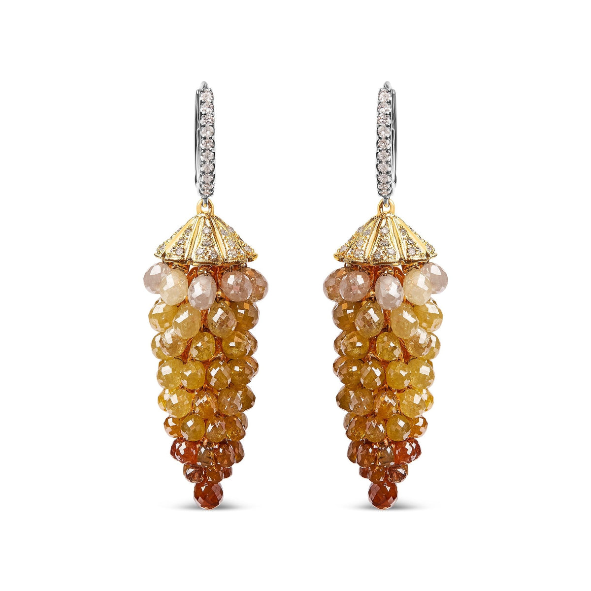 14K White and Yellow Gold 38.0 Cttw Mixed Fancy Color Rose Cut Diamond Honeycomb Drop and Dangle Earring (H-I Color, SI1-SI2 Clarity) - LinkagejewelrydesignLinkagejewelrydesign