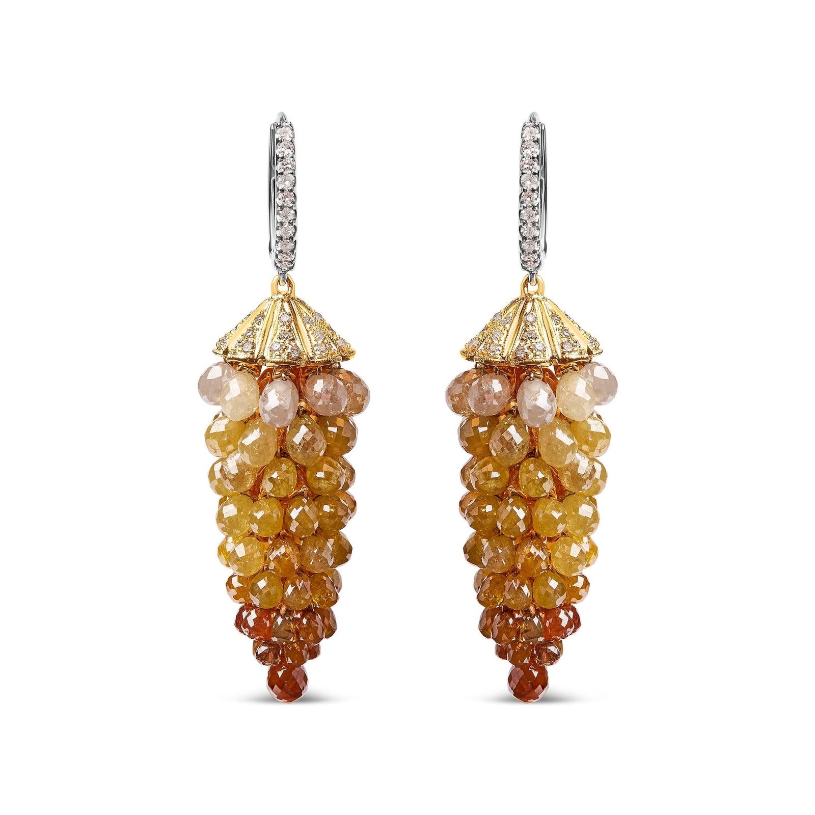 14K White and Yellow Gold 38.0 Cttw Mixed Fancy Color Rose Cut Diamond Honeycomb Drop and Dangle Earring (H-I Color, SI1-SI2 Clarity) - LinkagejewelrydesignLinkagejewelrydesign