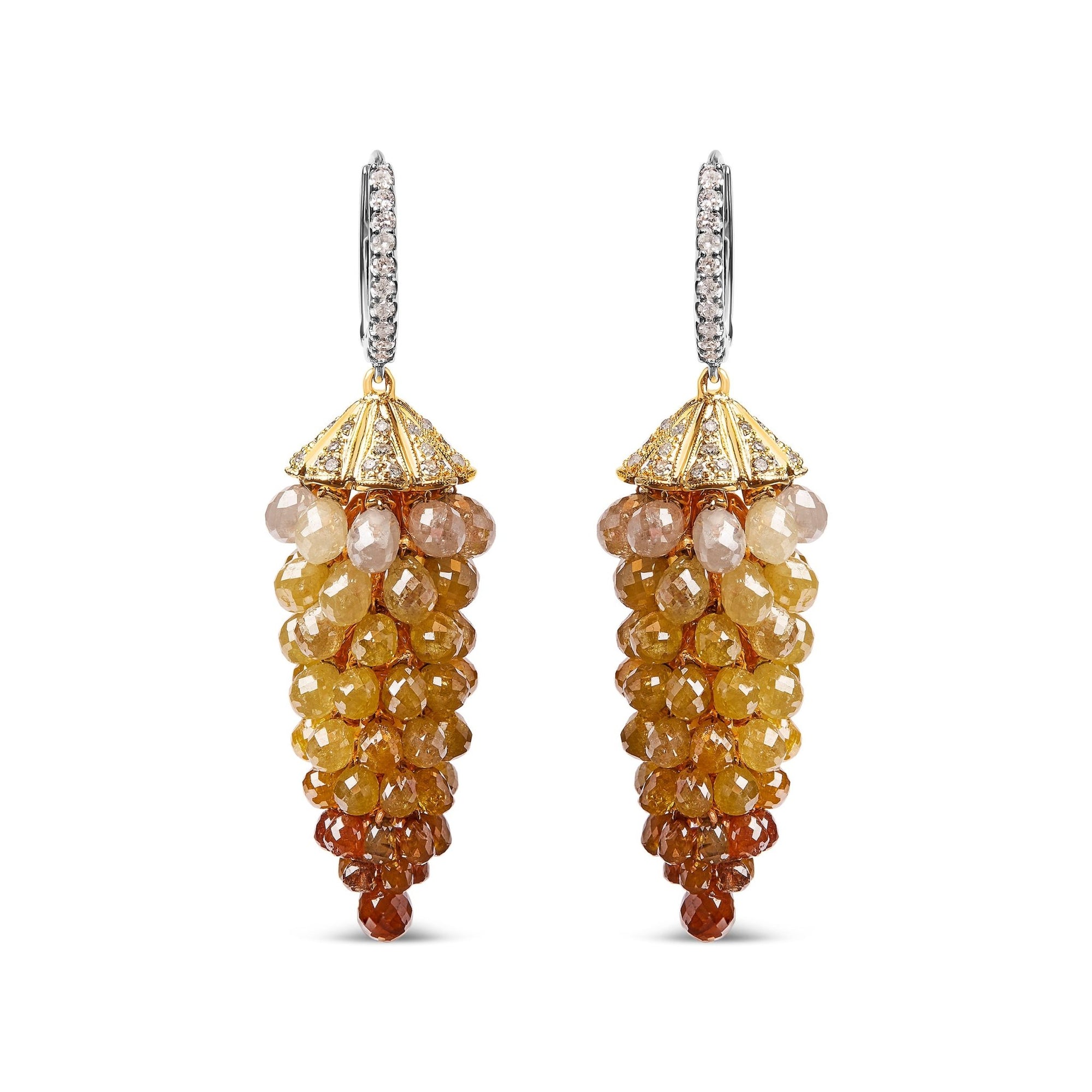 14K White and Yellow Gold 38.0 Cttw Mixed Fancy Color Rose Cut Diamond Honeycomb Drop and Dangle Earring (H-I Color, SI1-SI2 Clarity) - LinkagejewelrydesignLinkagejewelrydesign
