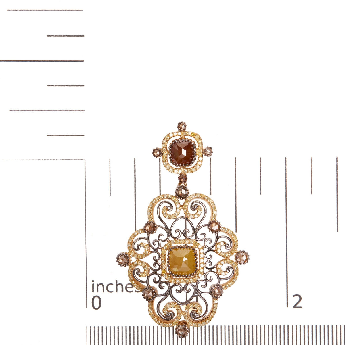 14K White and Yellow Gold 4.0 Cttw Fancy Color Rose Cut Diamond Antique Style 18&quot; Pendant Necklace (Yellow Color, I1-I2 Clarity) - LinkagejewelrydesignLinkagejewelrydesign