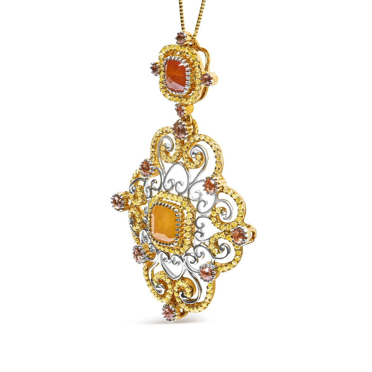 14K White and Yellow Gold 4.0 Cttw Fancy Color Rose Cut Diamond Antique Style 18&quot; Pendant Necklace (Yellow Color, I1-I2 Clarity) - LinkagejewelrydesignLinkagejewelrydesign