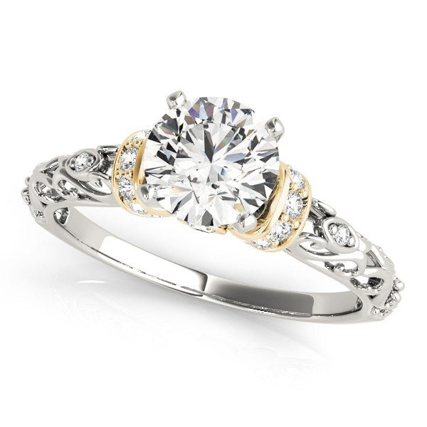 14k White And Yellow Gold Antique Style Diamond Engagement Ring (1 1/8 cttw) - LinkagejewelrydesignLinkagejewelrydesign