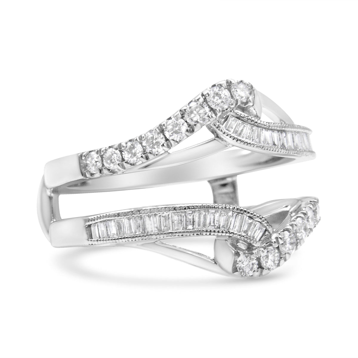 14K White Gold 0.65 Cttw Round and Baguette Invisible-Set Diamond Enhancer Wrap Ring (I-J Color, I2-I3 Clarity) - Size 6.75 - LinkagejewelrydesignLinkagejewelrydesign