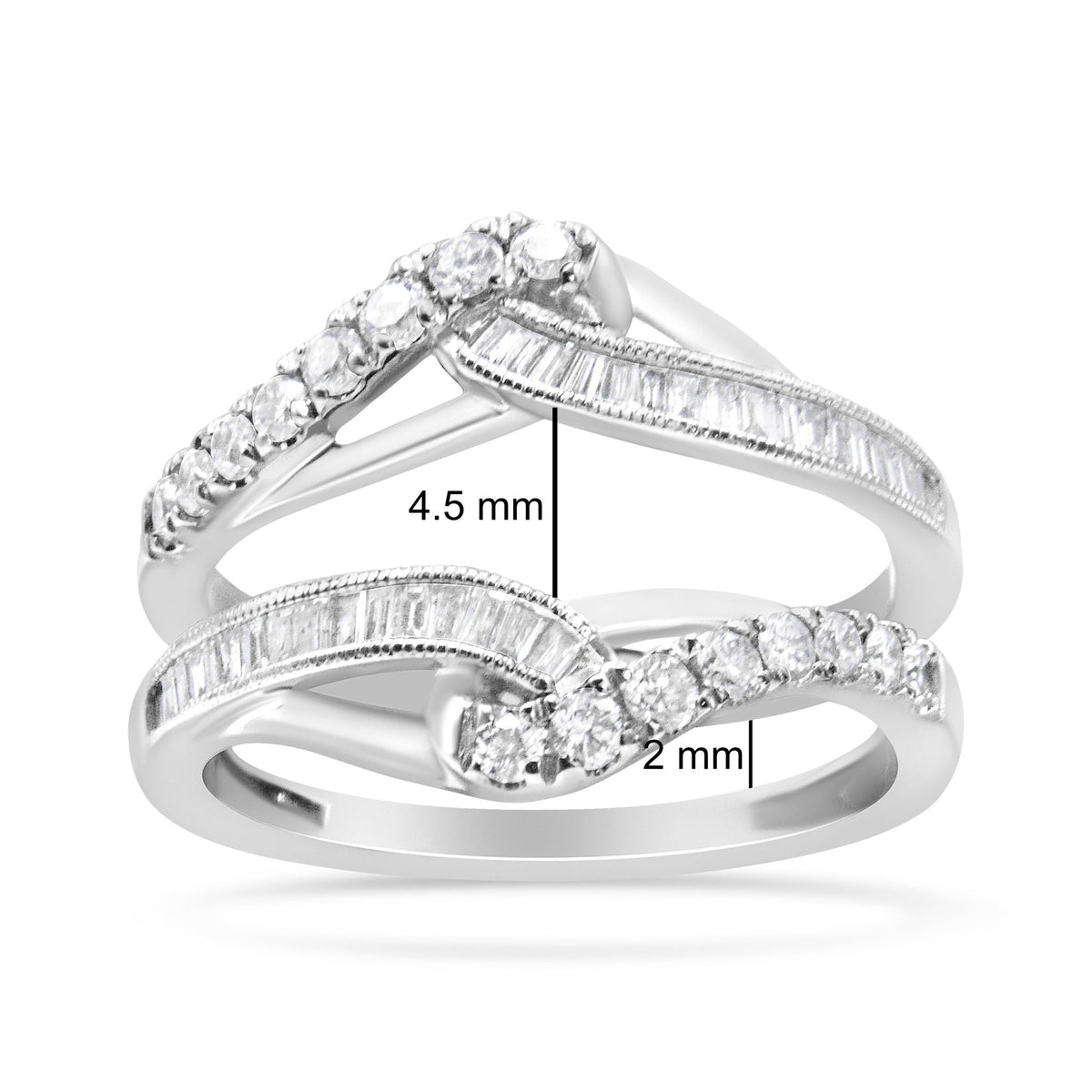14K White Gold 0.65 Cttw Round and Baguette Invisible-Set Diamond Enhancer Wrap Ring (I-J Color, I2-I3 Clarity) - Size 6.75 - LinkagejewelrydesignLinkagejewelrydesign
