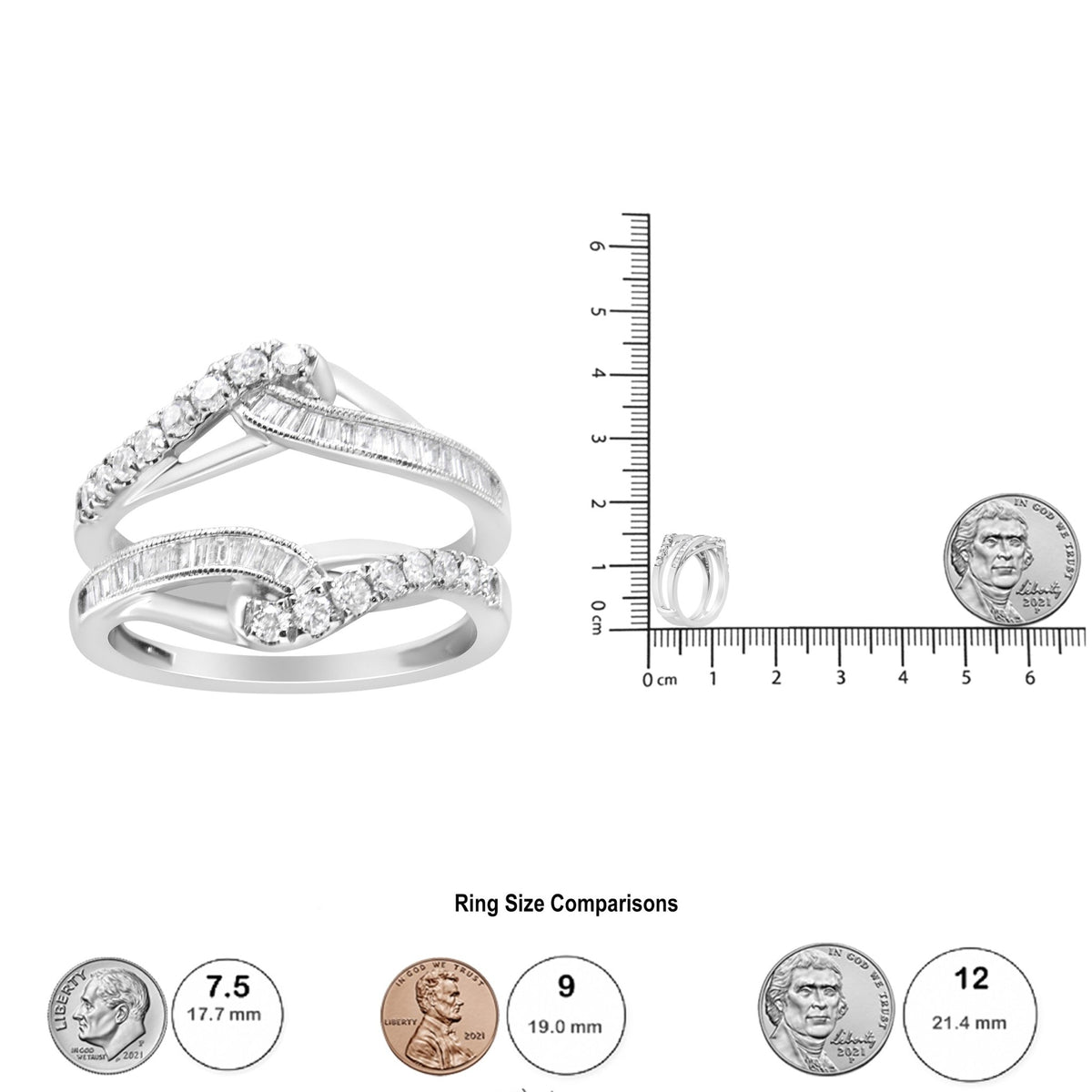 14K White Gold 0.65 Cttw Round and Baguette Invisible-Set Diamond Enhancer Wrap Ring (I-J Color, I2-I3 Clarity) - Size 6.75 - LinkagejewelrydesignLinkagejewelrydesign
