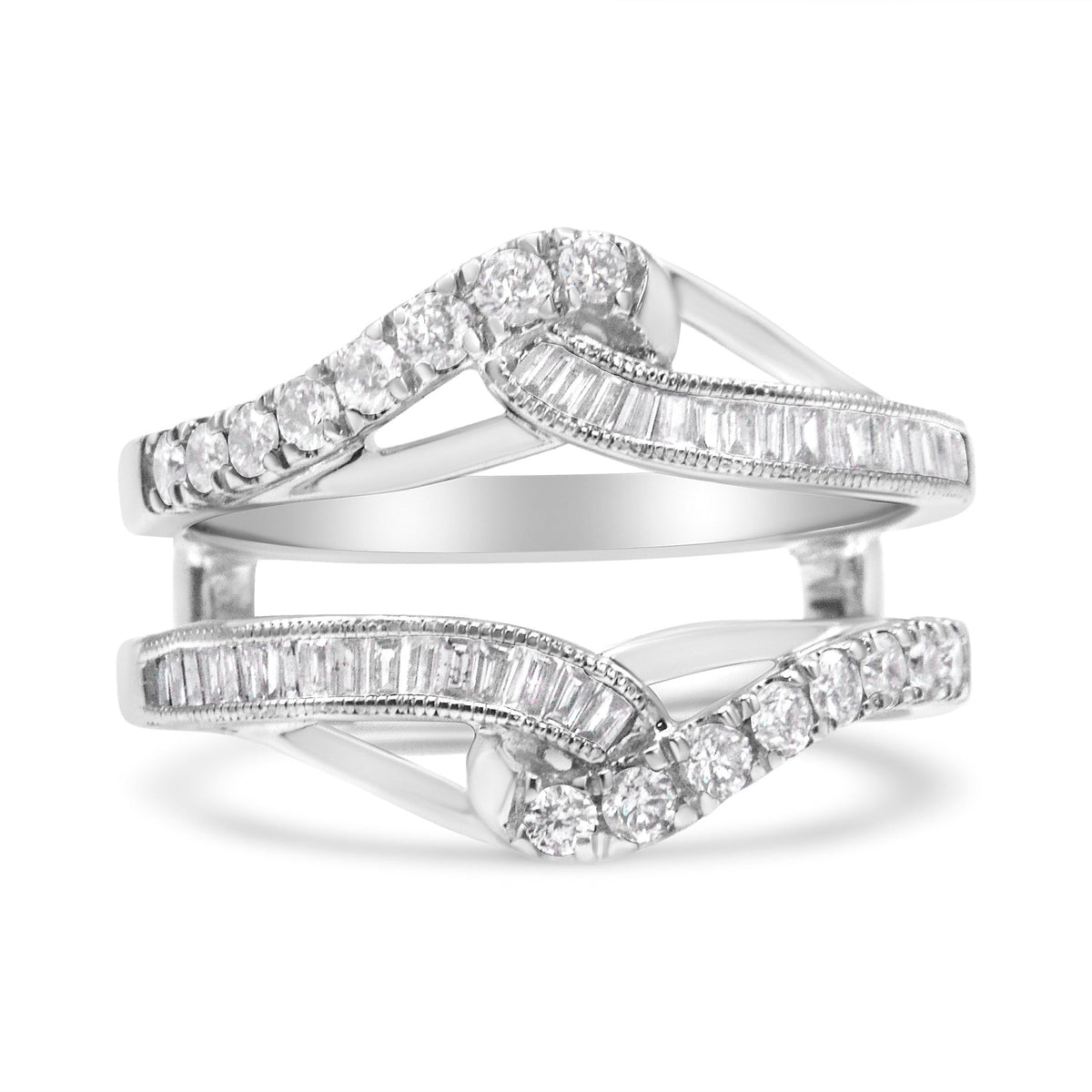 14K White Gold 0.65 Cttw Round and Baguette Invisible-Set Diamond Enhancer Wrap Ring (I-J Color, I2-I3 Clarity) - Size 6.75 - LinkagejewelrydesignLinkagejewelrydesign