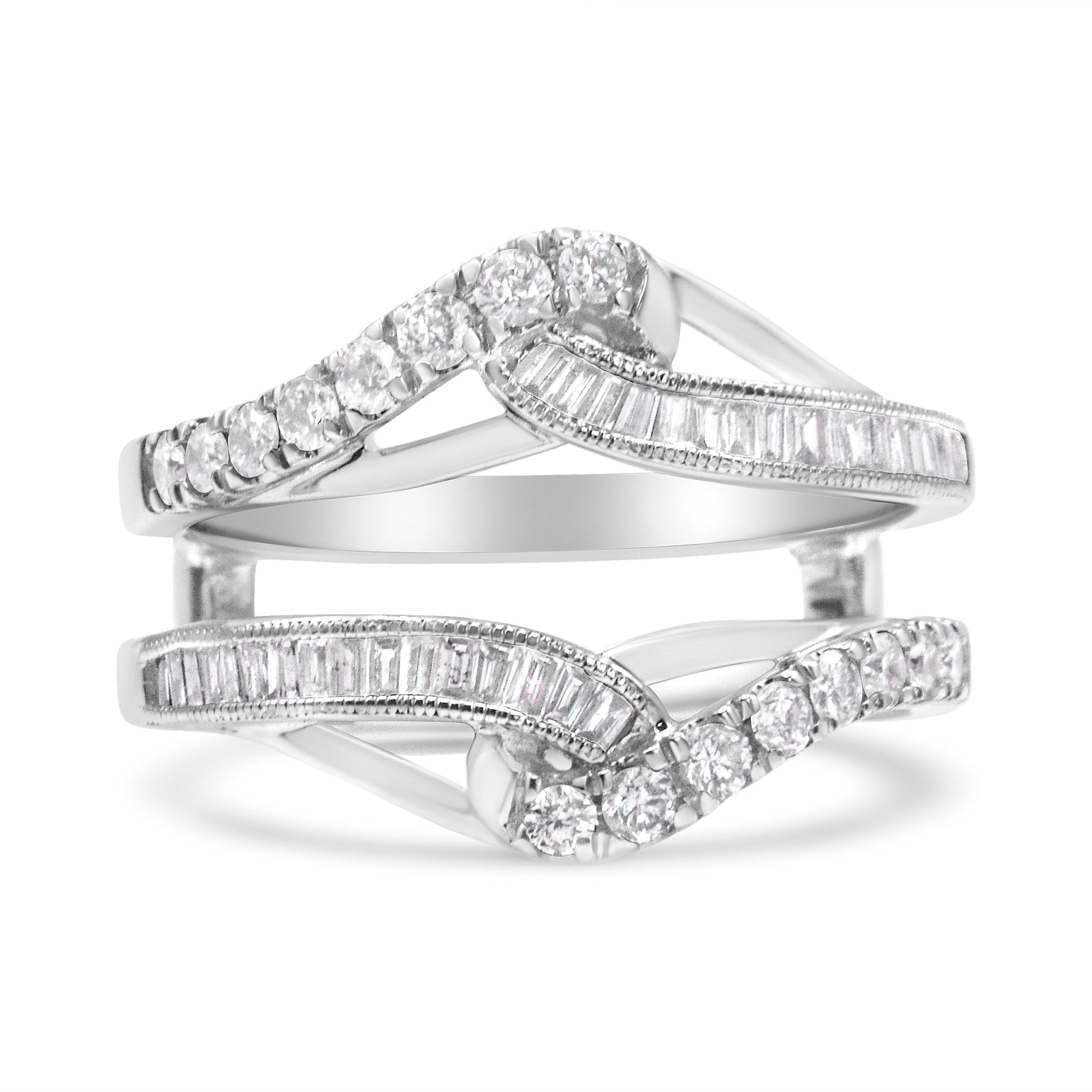 14K White Gold 0.65 Cttw Round and Baguette Invisible-Set Diamond Enhancer Wrap Ring (I-J Color, I2-I3 Clarity) - Size 6.75 - LinkagejewelrydesignLinkagejewelrydesign