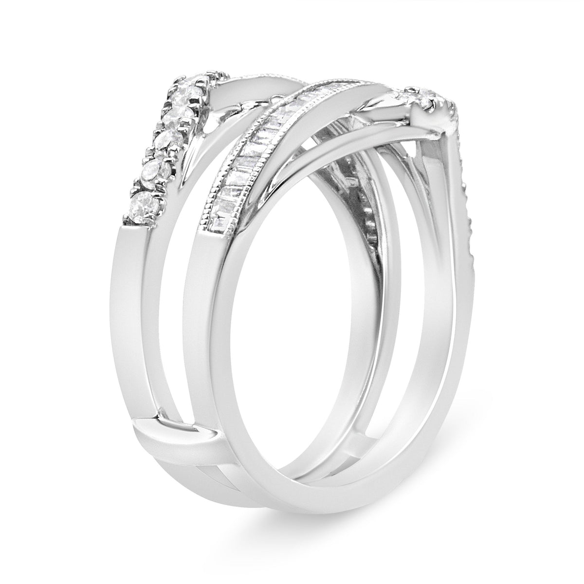 14K White Gold 0.65 Cttw Round and Baguette Invisible-Set Diamond Enhancer Wrap Ring (I-J Color, I2-I3 Clarity) - Size 6.75 - LinkagejewelrydesignLinkagejewelrydesign
