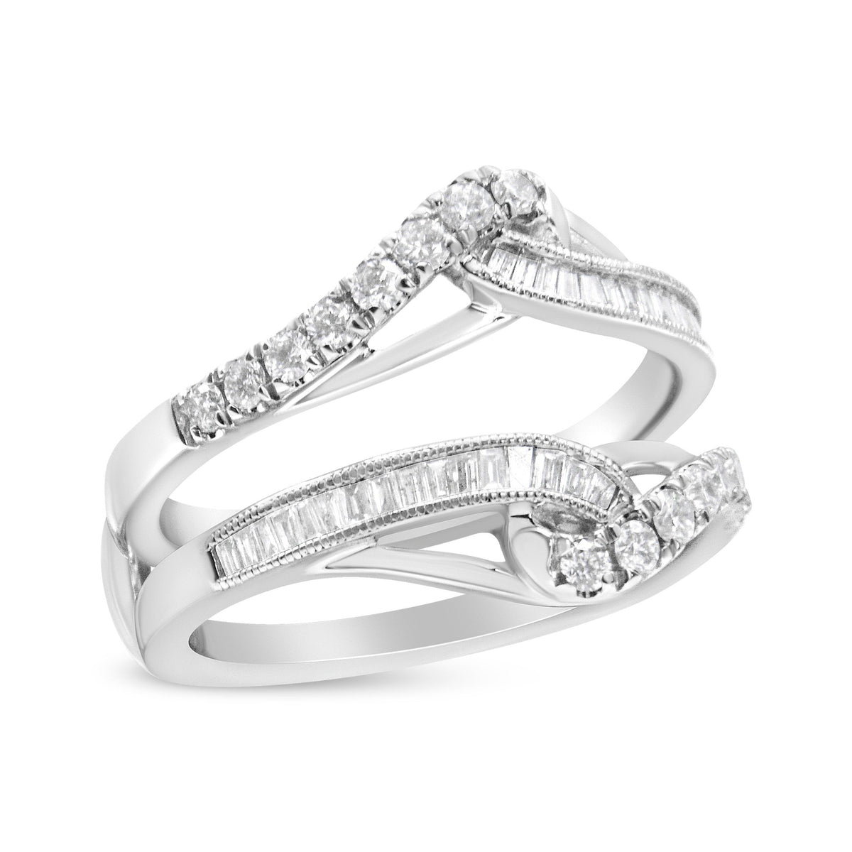 14K White Gold 0.65 Cttw Round and Baguette Invisible-Set Diamond Enhancer Wrap Ring (I-J Color, I2-I3 Clarity) - Size 6.75 - LinkagejewelrydesignLinkagejewelrydesign