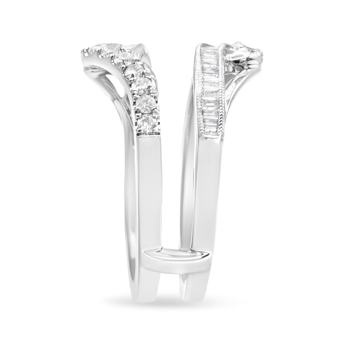 14K White Gold 0.65 Cttw Round and Baguette Invisible-Set Diamond Enhancer Wrap Ring (I-J Color, I2-I3 Clarity) - Size 6.75 - LinkagejewelrydesignLinkagejewelrydesign