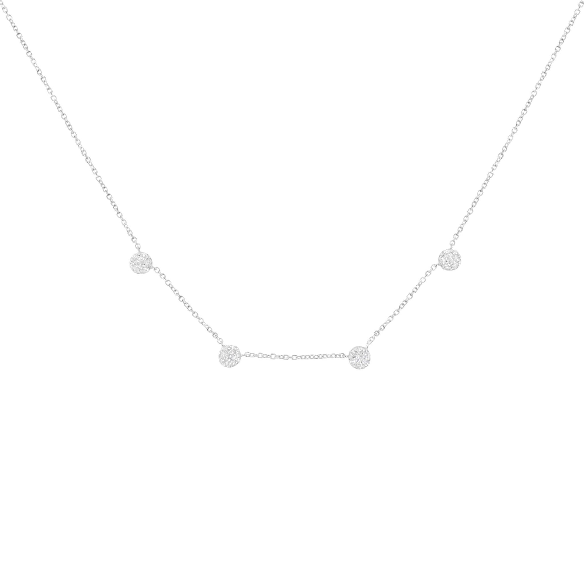 14K White Gold 1 1/10 Cttw Diamond Floral Cluster 4 Station Adjustable 16-18 Inch Necklace (H-I Color, SI2-I1 Clarity) - LinkagejewelrydesignLinkagejewelrydesign