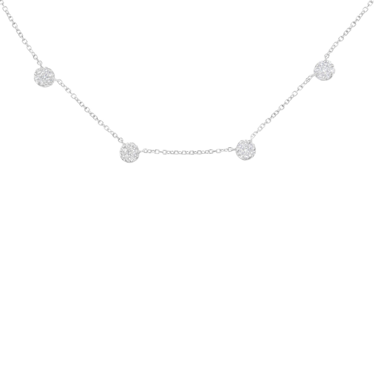 14K White Gold 1 1/10 Cttw Diamond Floral Cluster 4 Station Adjustable 16-18 Inch Necklace (H-I Color, SI2-I1 Clarity) - LinkagejewelrydesignLinkagejewelrydesign