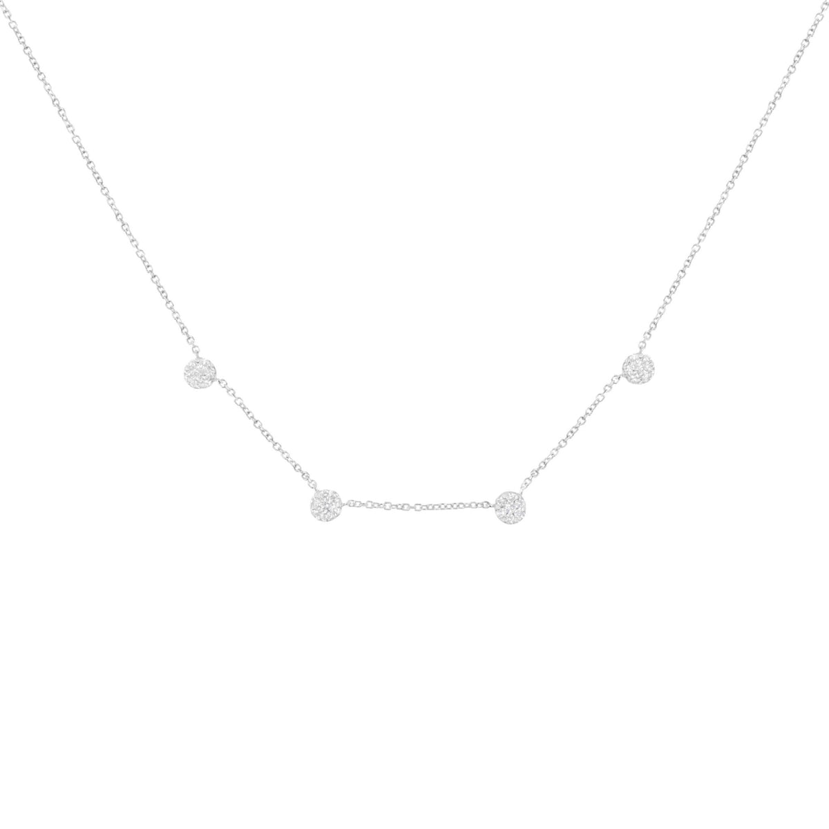 14K White Gold 1 1/10 Cttw Diamond Floral Cluster 4 Station Adjustable 16-18 Inch Necklace (H-I Color, SI2-I1 Clarity) - LinkagejewelrydesignLinkagejewelrydesign