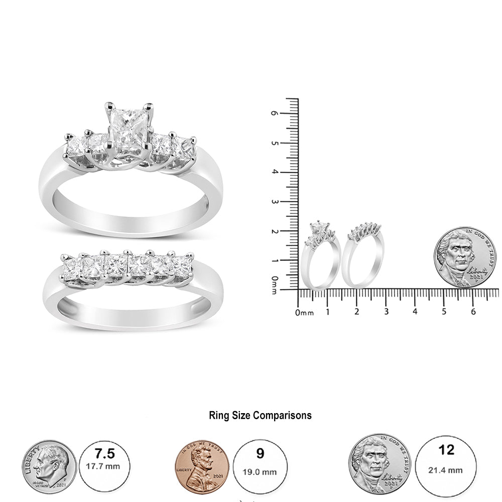 14K White Gold 1 1/2 Cttw 5 Stone Princess Diamond Engagement Wedding Ring Set (H-I Color, SI2-I1 Clarity) - Ring Size 7 - LinkagejewelrydesignLinkagejewelrydesign
