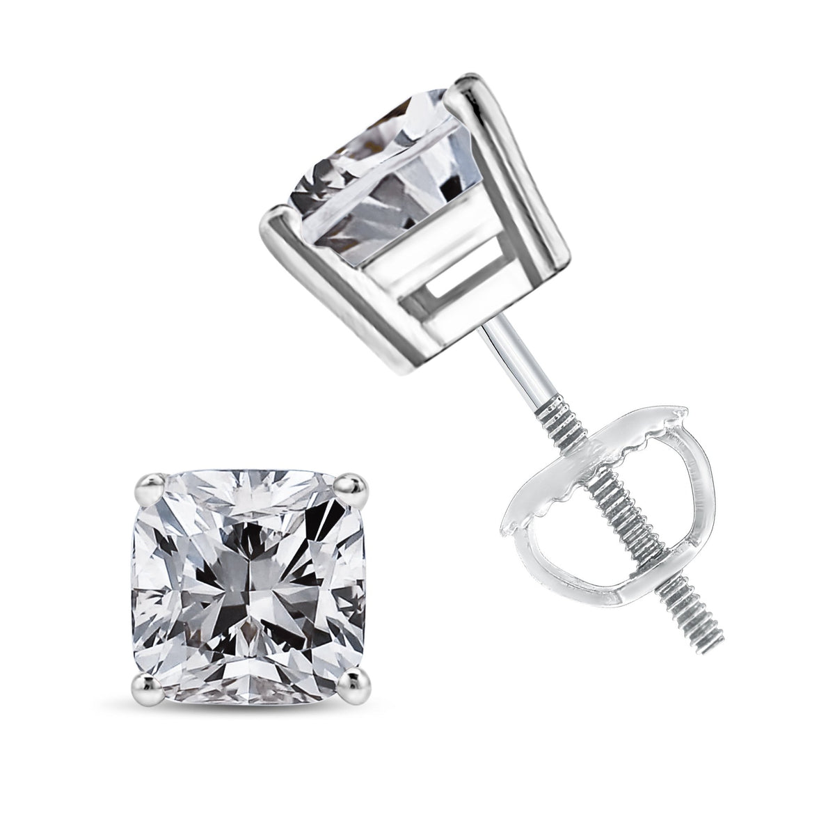 14K White Gold 1 1/2 Cttw Clarity Enhanced Princess Cut Diamond Solitaire Stud Earrings (I-J Color, I1-I2 Clarity) - LinkagejewelrydesignLinkagejewelrydesign