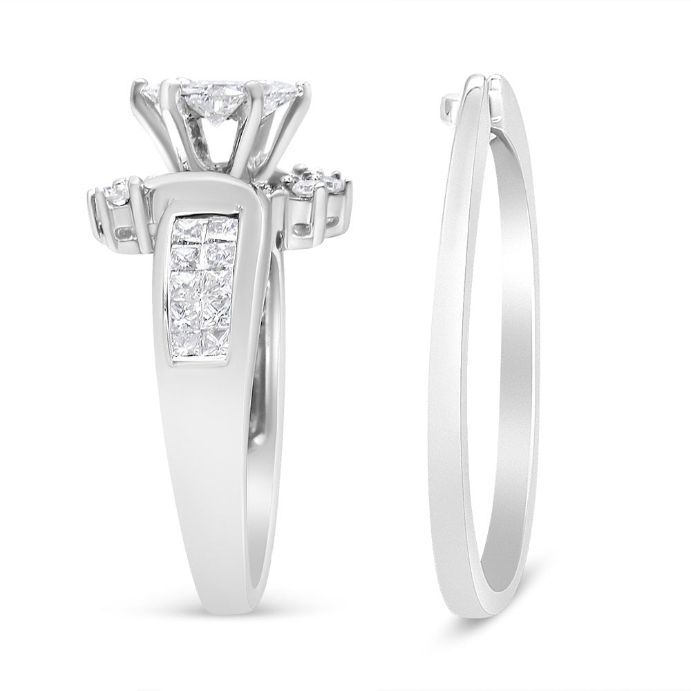 14K White Gold 1 1/2 Cttw Composite Diamond Marquise Shape Solitaire Diamond Engagement Ring Set for Women (H-I Color, SI1-SI2 Clarity) - Ring Size 7 - LinkagejewelrydesignLinkagejewelrydesign