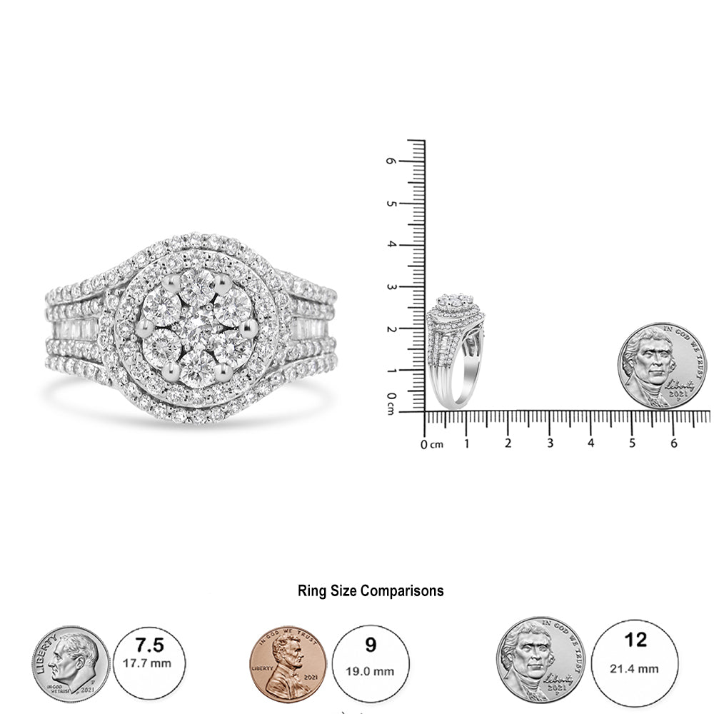 14K White Gold 1 1/2 Cttw Diamond Floral Cluster and Studded Shank Halo Ring (H-I Color, SI2-I1 Clarity) - Ring Size 7 - LinkagejewelrydesignLinkagejewelrydesign