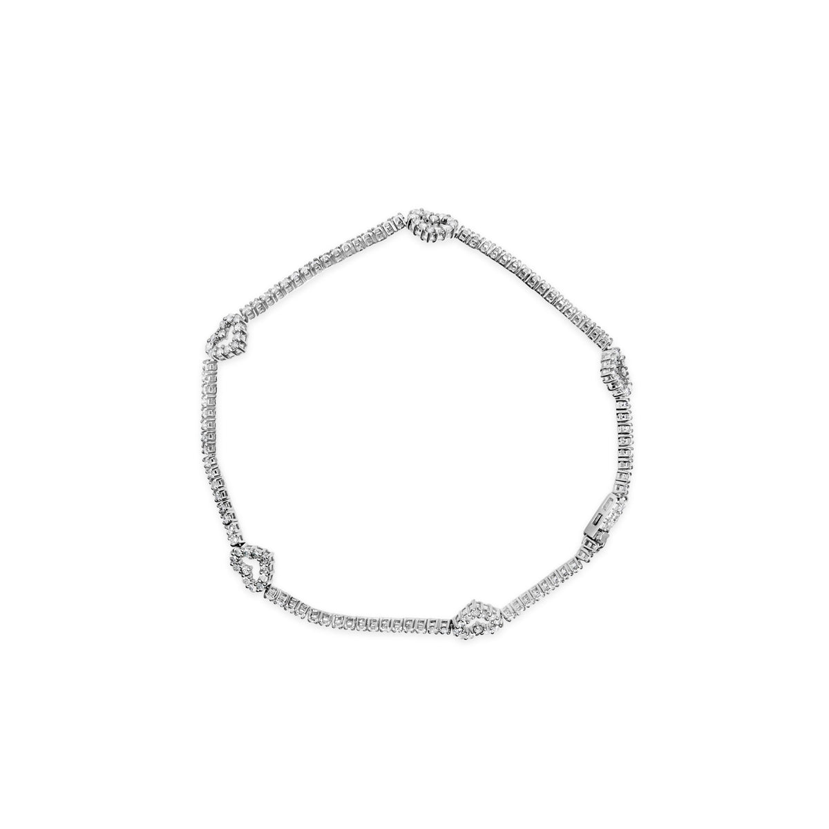 14K White Gold 1 1/2 Cttw Diamond Heart Station Strand Bracelet (H-I Color, I1-I2 Clarity) - 7.5 Inches - LinkagejewelrydesignLinkagejewelrydesign