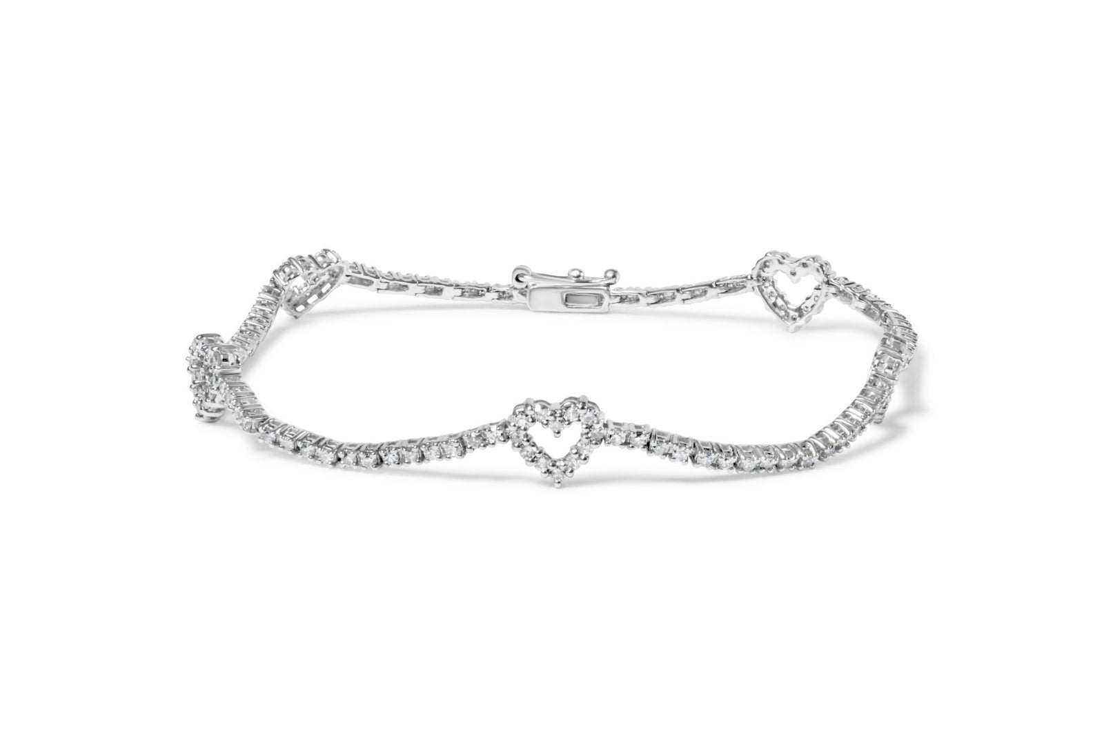 14K White Gold 1 1/2 Cttw Diamond Heart Station Strand Bracelet (H-I Color, I1-I2 Clarity) - 7.5 Inches - LinkagejewelrydesignLinkagejewelrydesign