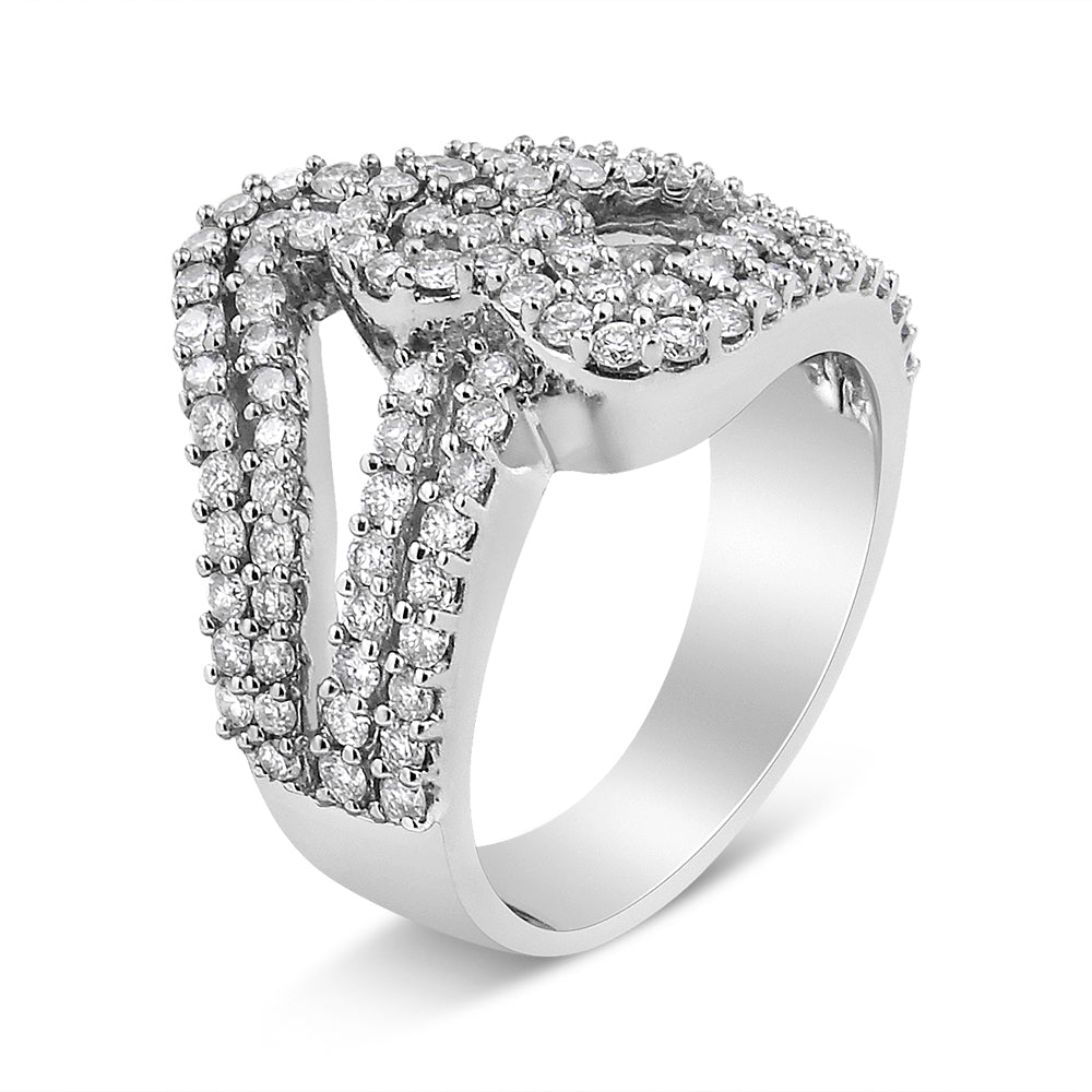 14K White Gold 1 1/2 Cttw Diamond Open Double Heart Bypass Ring Band (H-I Color, VS1-VS2 Clarity) - Ring Size 7 - LinkagejewelrydesignLinkagejewelrydesign