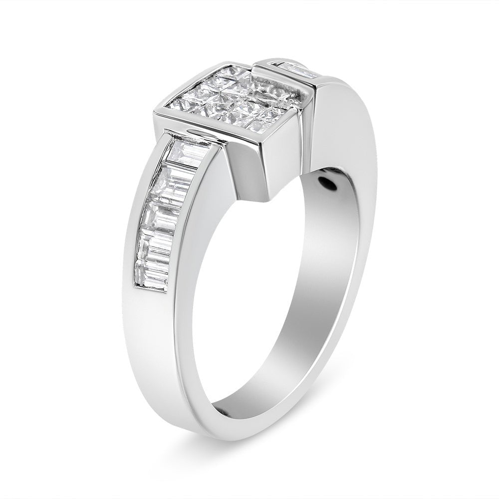 14K White Gold 1 1/2 Cttw Invisible-Set Princess and Channel-Set Baguette Diamond Geometric Bypass Ring Band (G-H Color, SI2-I1 Clarity) - Ring Size 7 - LinkagejewelrydesignLinkagejewelrydesign