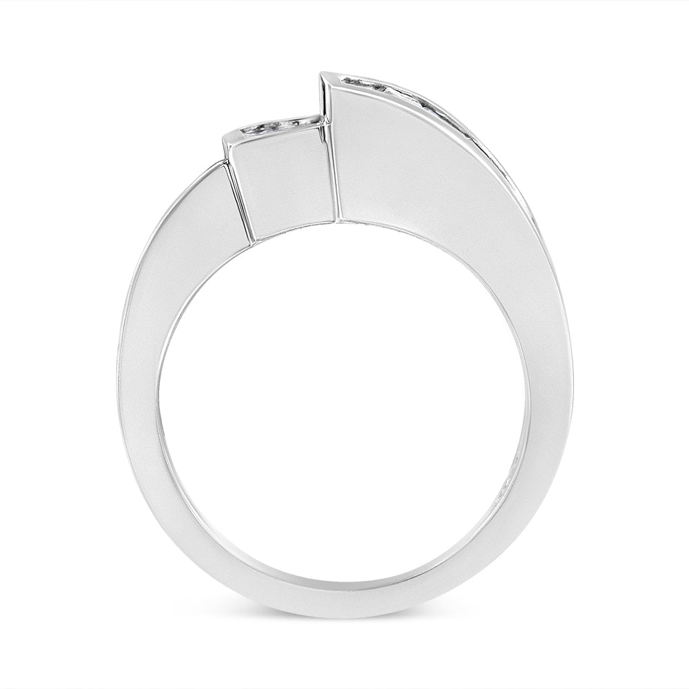 14K White Gold 1 1/2 Cttw Invisible-Set Princess and Channel-Set Baguette Diamond Geometric Bypass Ring Band (G-H Color, SI2-I1 Clarity) - Ring Size 7 - LinkagejewelrydesignLinkagejewelrydesign