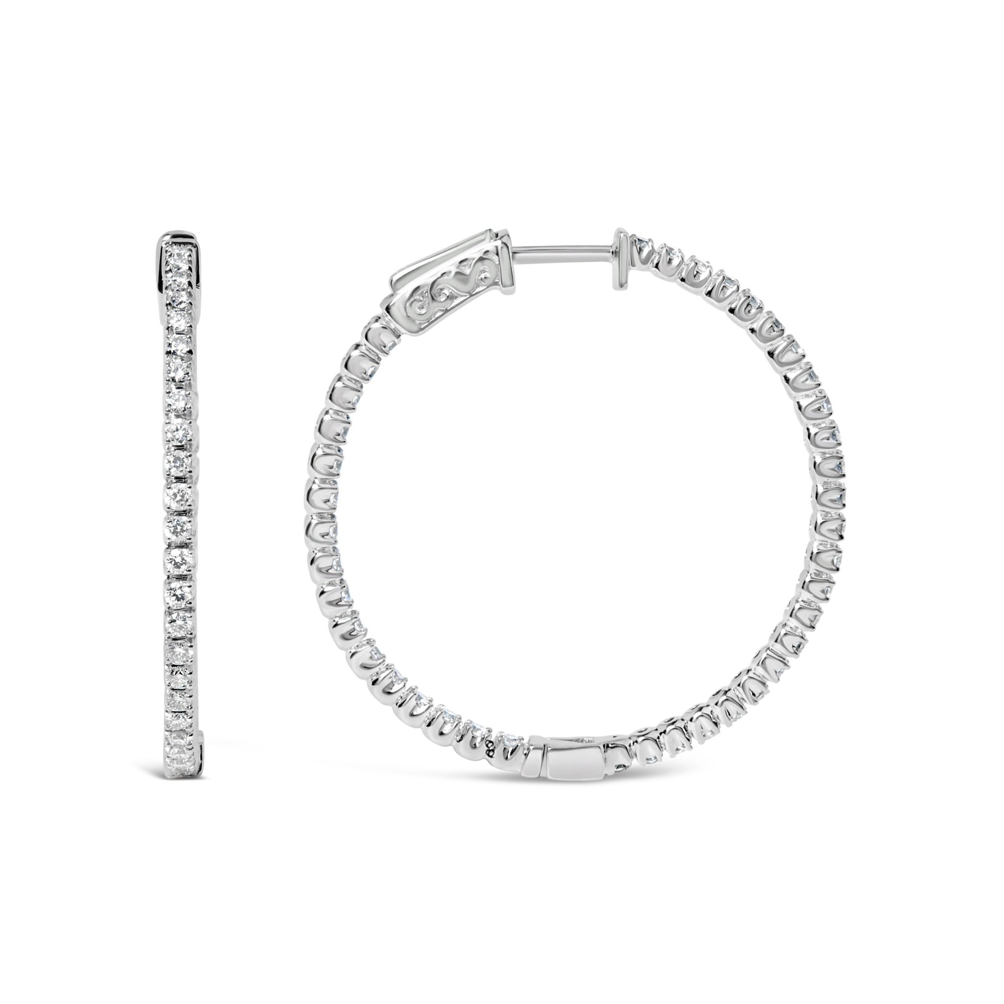 14K White Gold 1 1/2 Cttw Lab Grown Diamond Inside Out Hoop Earrings (G-H Color, VS2-SI1 Clarity) - LinkagejewelrydesignLinkagejewelrydesign