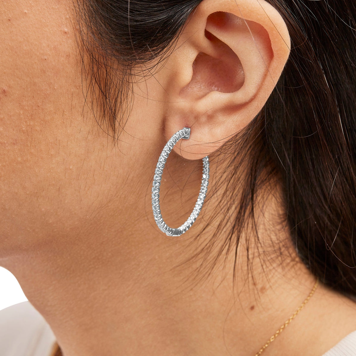 14K White Gold 1 1/2 Cttw Lab Grown Diamond Inside Out Hoop Earrings (G-H Color, VS2-SI1 Clarity) - LinkagejewelrydesignLinkagejewelrydesign