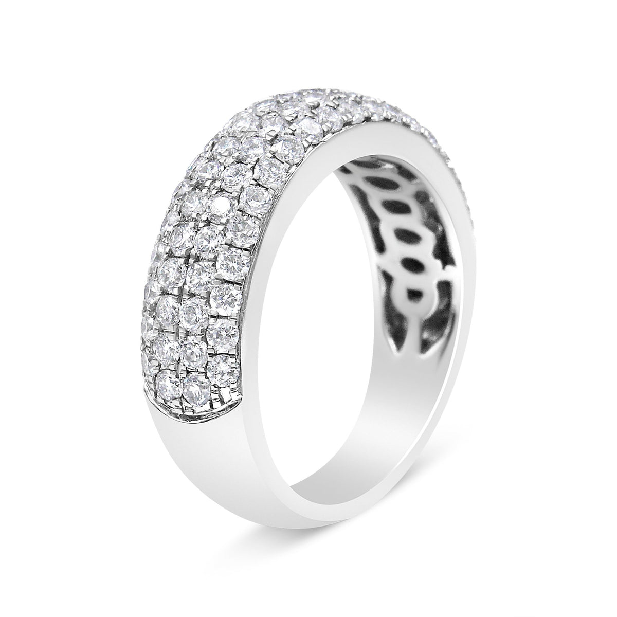 14K White Gold 1 1/2 Cttw Pave Set Lab Grown Round Diamond Domed Band Ring (G-H Color, SI1-SI2 Clarity) - Size 7 - LinkagejewelrydesignLinkagejewelrydesign