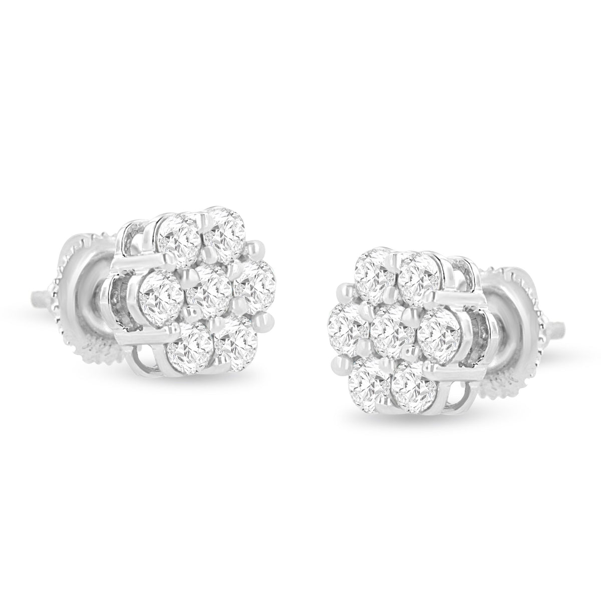 14K White Gold 1 1/2 cttw Prong Set Round-Cut Diamond Floral Cluster Stud Earrings (I-J Color, SI1-SI2 Clarity) - LinkagejewelrydesignLinkagejewelrydesign