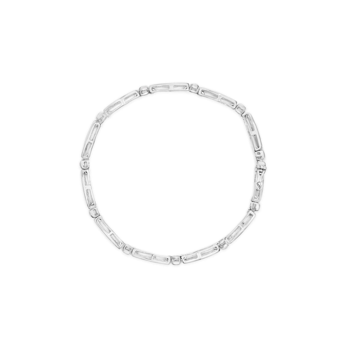 14K White Gold 1-1/2 Cttw Round Brilliant-Cut &amp; Baguette Cut Diamond Bezel and Tapered Link 7&quot; Tennis Bracelet (H-I Color, I1-I2 Clarity) - LinkagejewelrydesignLinkagejewelrydesign
