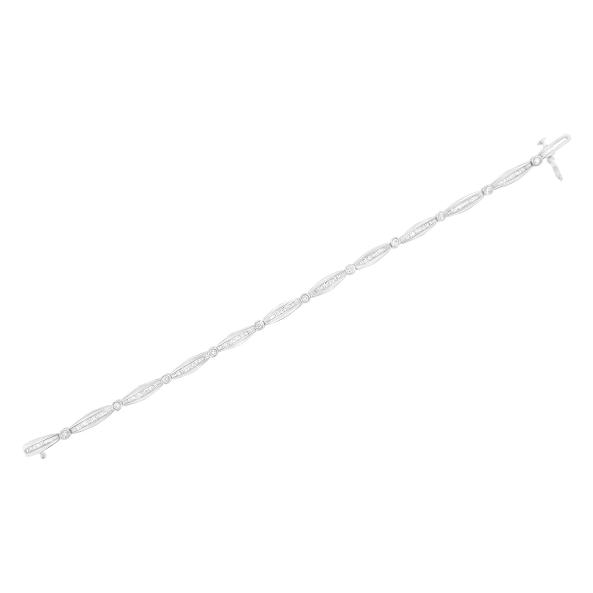 14K White Gold 1-1/2 Cttw Round Brilliant-Cut &amp; Baguette Cut Diamond Bezel and Tapered Link 7&quot; Tennis Bracelet (H-I Color, I1-I2 Clarity) - LinkagejewelrydesignLinkagejewelrydesign