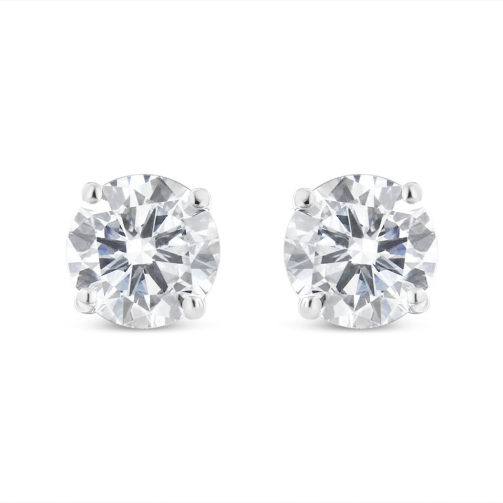 14K White Gold 1 - 1/2 Cttw Round Brilliant - Cut Diamond Classic 4 - Prong Stud Earrings with Screw Backs (H - I Color, I1 - I2 Clarity) - LinkagejewelrydesignLinkagejewelrydesign
