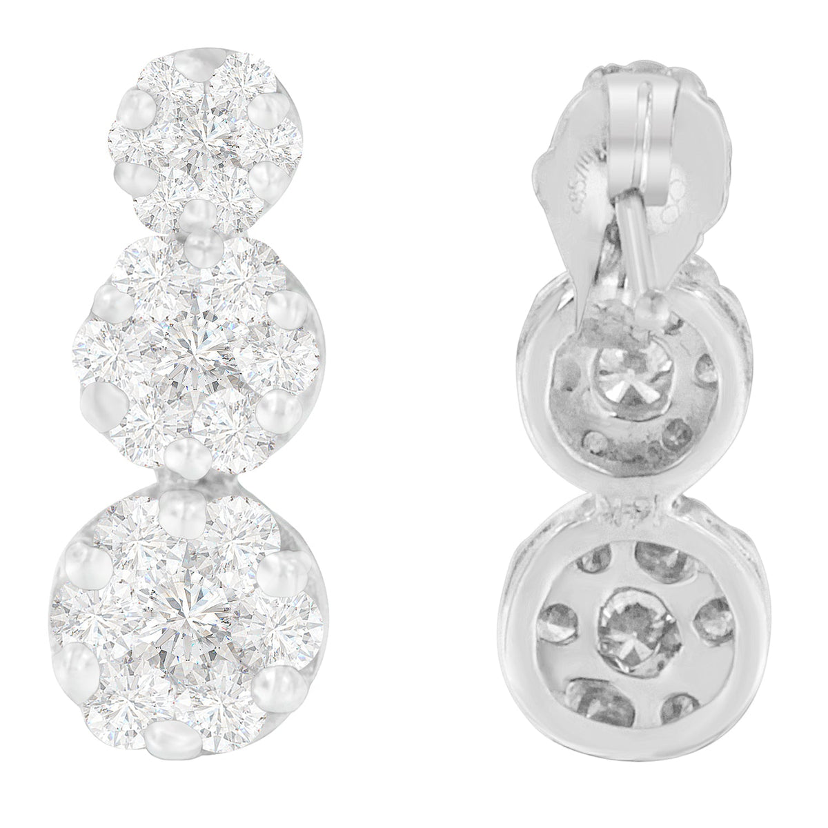 14K White Gold 1 1/2 cttw Round Cut Diamond Earrings (H-I, SI2-I1) - LinkagejewelrydesignLinkagejewelrydesign