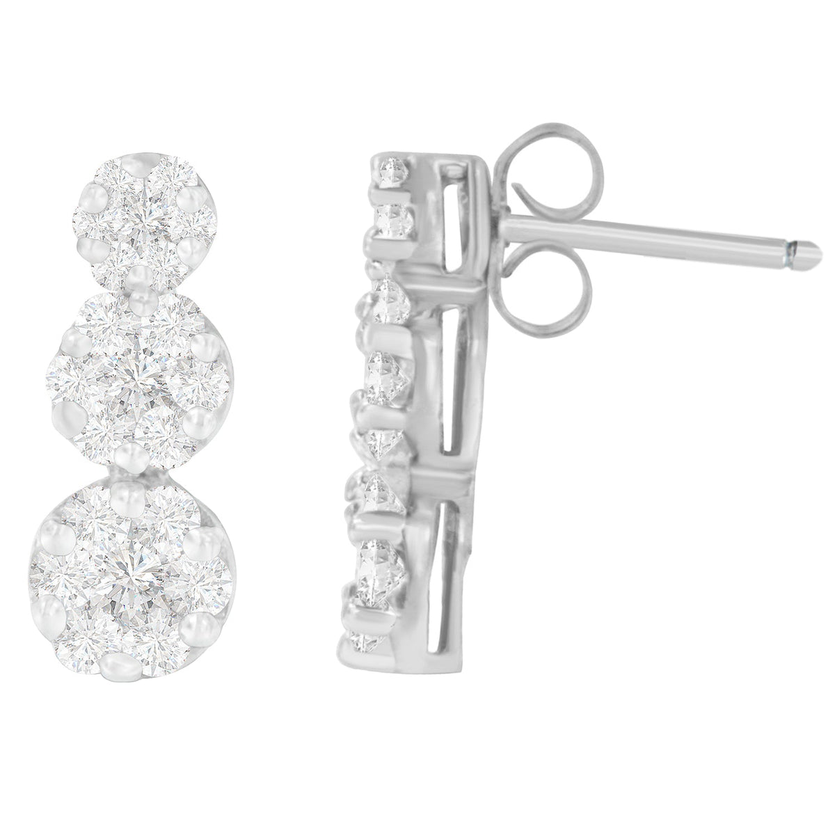 14K White Gold 1 1/2 cttw Round Cut Diamond Earrings (H-I, SI2-I1) - LinkagejewelrydesignLinkagejewelrydesign