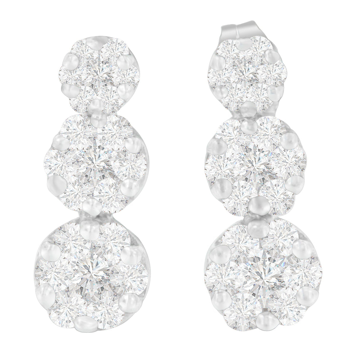 14K White Gold 1 1/2 cttw Round Cut Diamond Earrings (H-I, SI2-I1) - LinkagejewelrydesignLinkagejewelrydesign