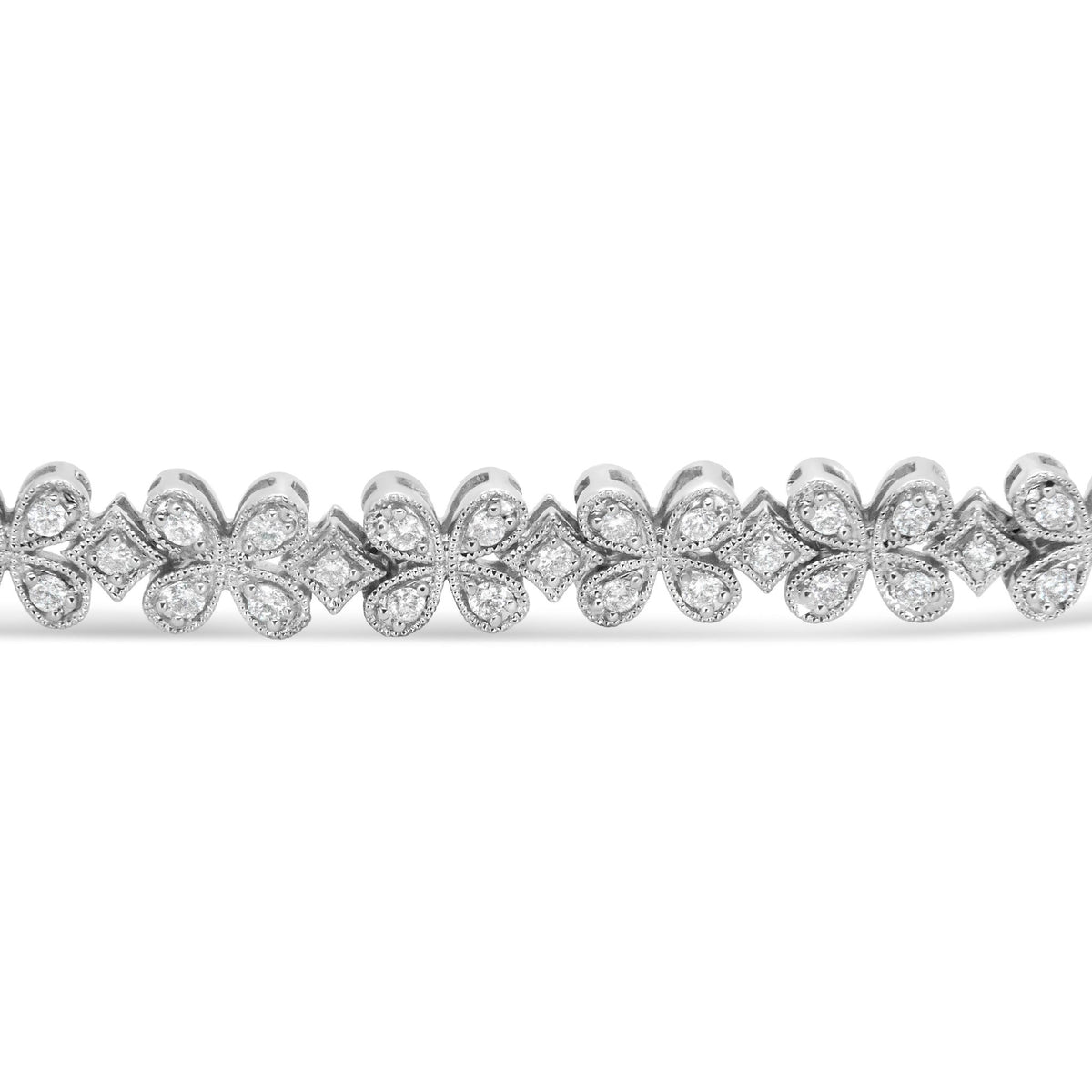 14K White Gold 1 1/2 Cttw Round Diamond Floral Clover-Shaped Link Bracelet (H-I Color, SI1-SI2 Clarity) - Size 7" - LinkagejewelrydesignLinkagejewelrydesign