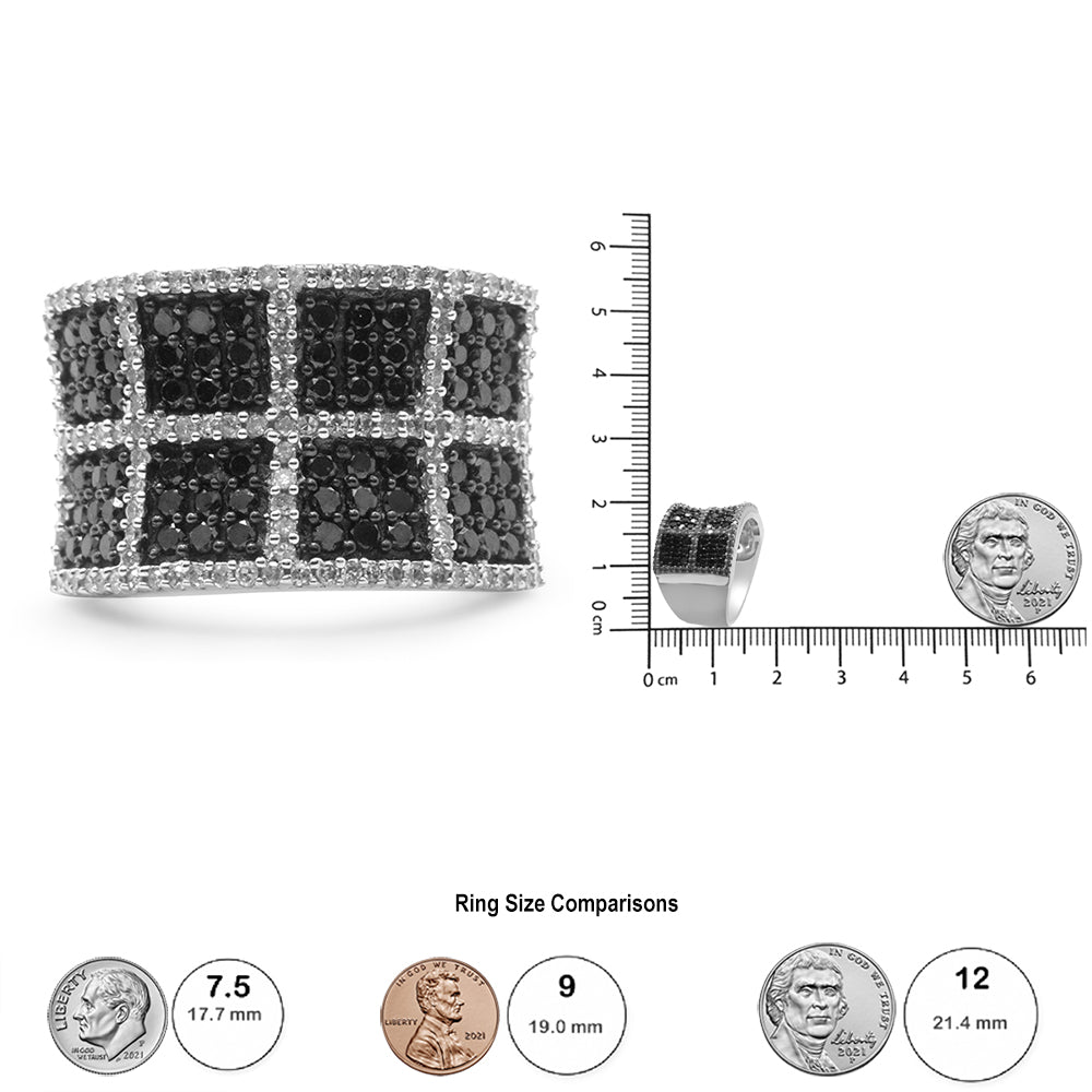 14K White Gold 1 1/2 Cttw White and Treated Black Diamond Cocktail Ring (H-I Color, I1-I2 Clarity) - Size 7 - LinkagejewelrydesignLinkagejewelrydesign