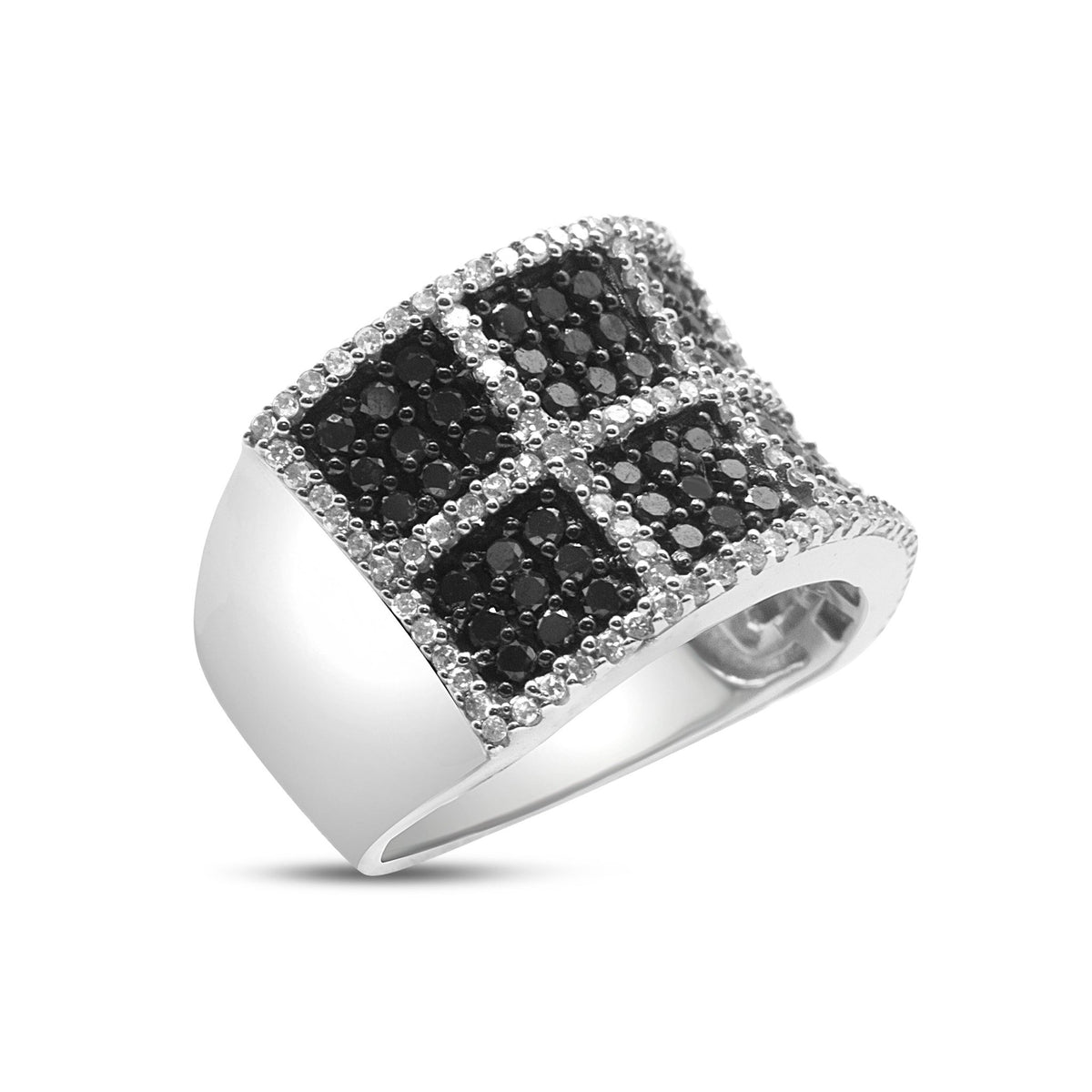 14K White Gold 1 1/2 Cttw White and Treated Black Diamond Cocktail Ring (H-I Color, I1-I2 Clarity) - Size 7 - LinkagejewelrydesignLinkagejewelrydesign