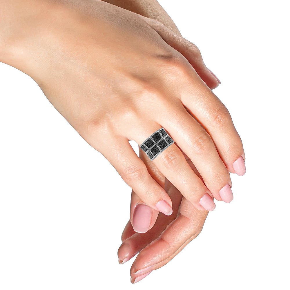 14K White Gold 1 1/2 Cttw White and Treated Black Diamond Cocktail Ring (H-I Color, I1-I2 Clarity) - Size 7 - LinkagejewelrydesignLinkagejewelrydesign