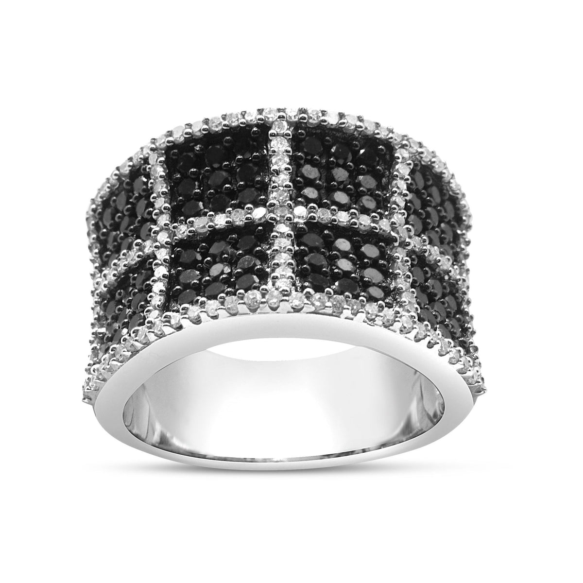 14K White Gold 1 1/2 Cttw White and Treated Black Diamond Cocktail Ring (H-I Color, I1-I2 Clarity) - Size 7 - LinkagejewelrydesignLinkagejewelrydesign