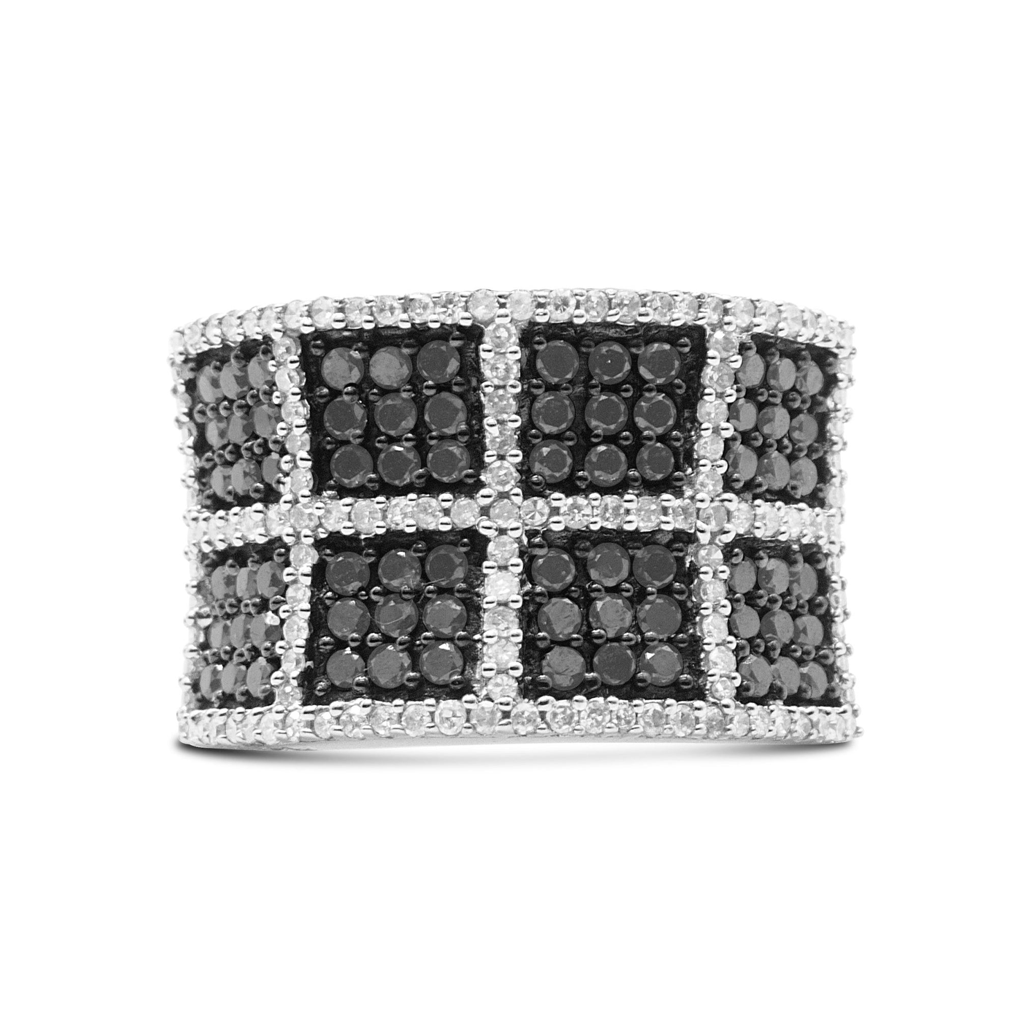 14K White Gold 1 1/2 Cttw White and Treated Black Diamond Cocktail Ring (H-I Color, I1-I2 Clarity) - Size 7 - LinkagejewelrydesignLinkagejewelrydesign
