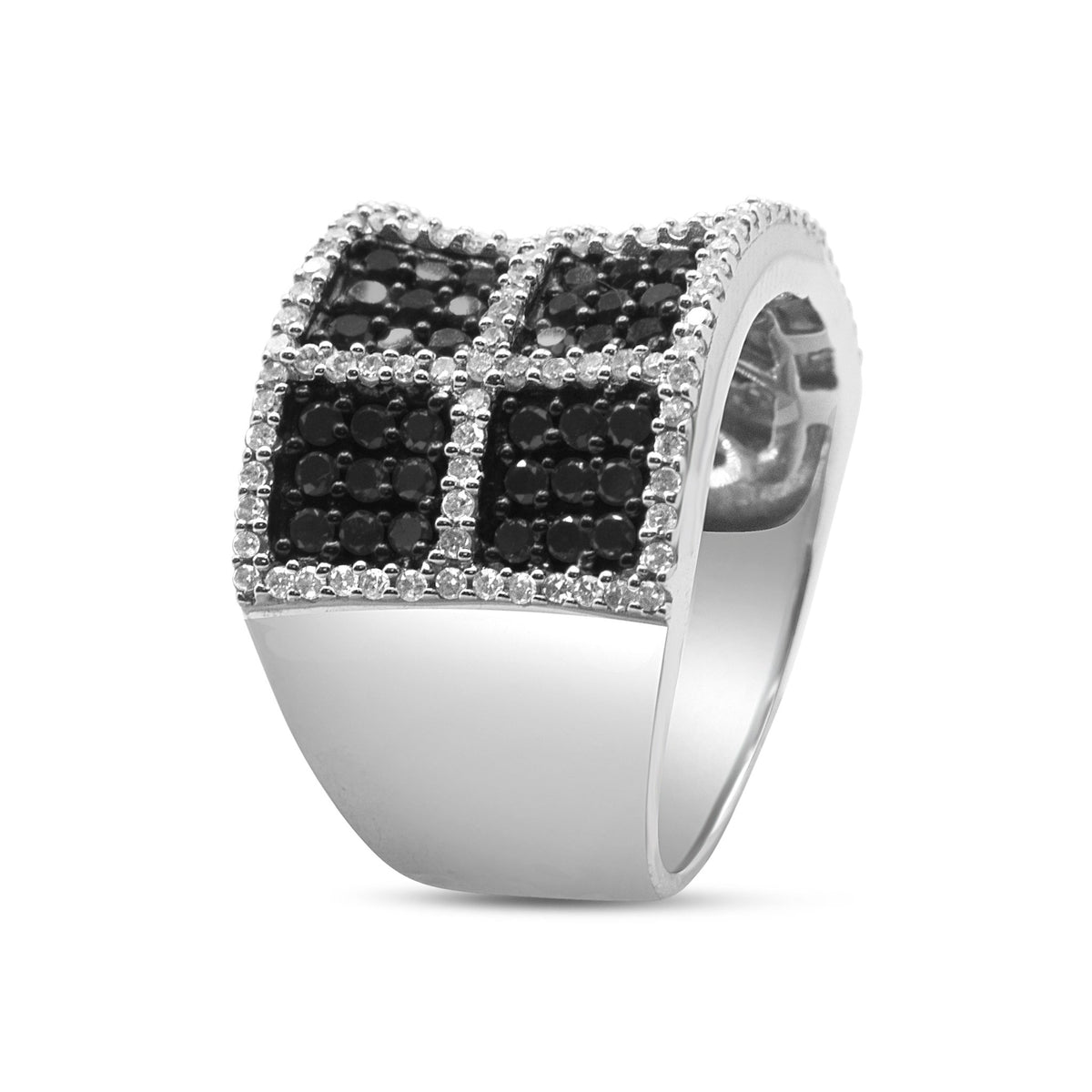 14K White Gold 1 1/2 Cttw White and Treated Black Diamond Cocktail Ring (H-I Color, I1-I2 Clarity) - Size 7 - LinkagejewelrydesignLinkagejewelrydesign