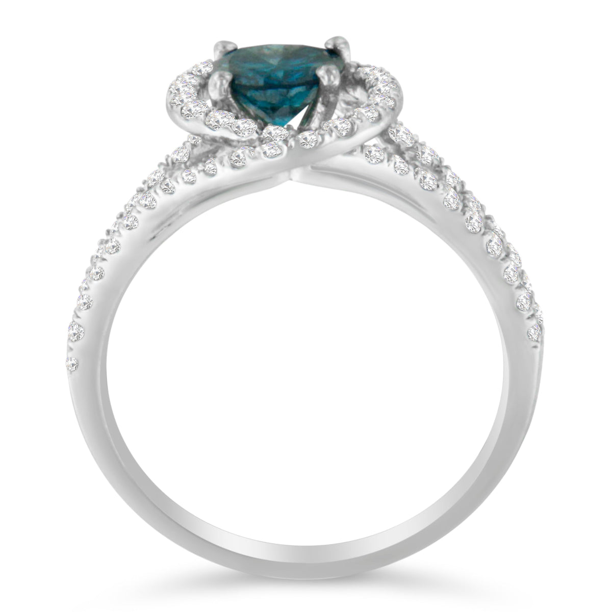 14K White Gold 1-1/3 Cttw White &amp; Blue Diamond Interweaving Double Halo Cocktail Statement Ring (G-H and Fancy Blue Color, SI2-I1 Clarity) - Size 6 - LinkagejewelrydesignLinkagejewelrydesign