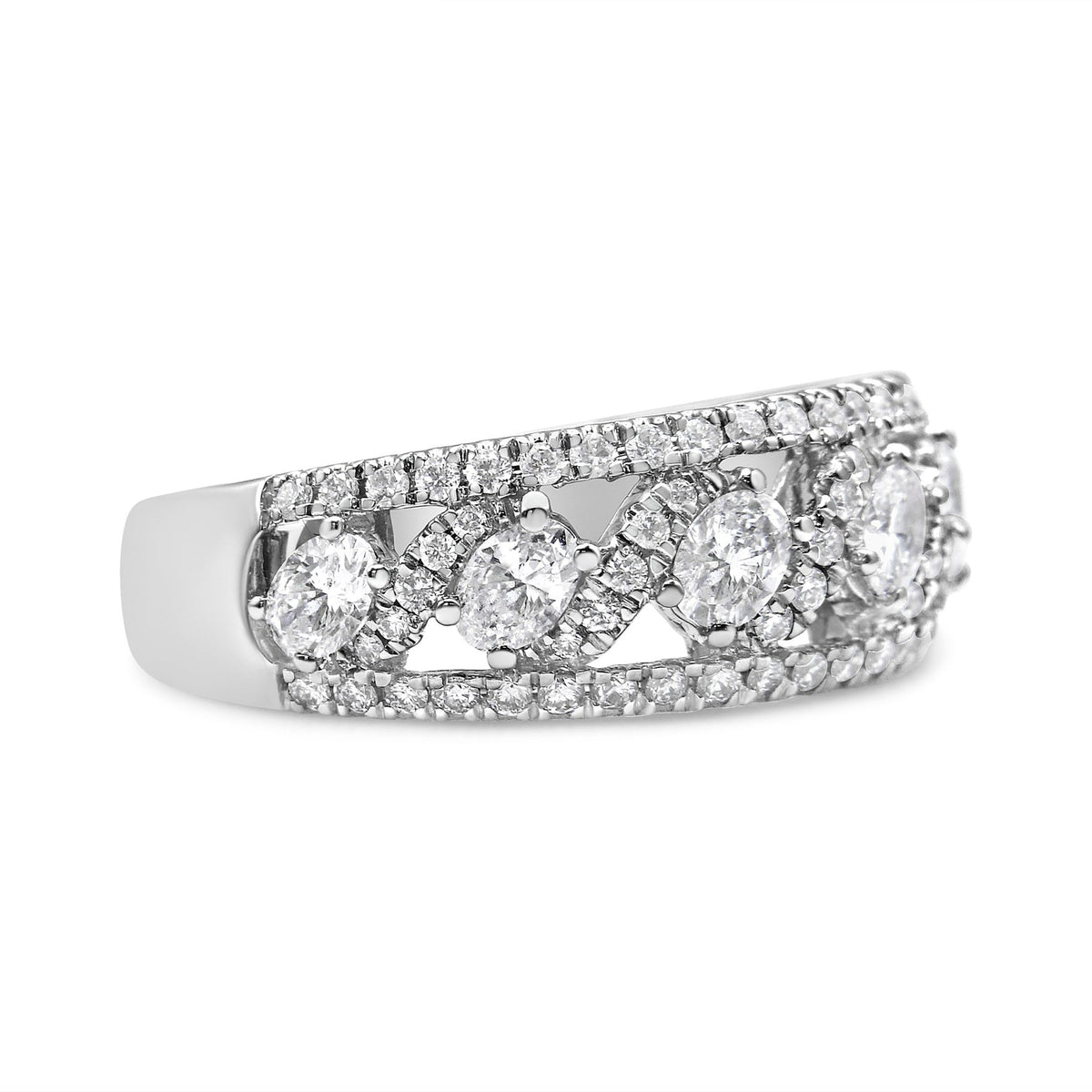 14K White Gold 1 1/4 Cttw Oval and Round Diamond Openwork Anniversary Ring ( H-I Color, I1-I2 Clarity) - Size 6.75 - LinkagejewelrydesignLinkagejewelrydesign