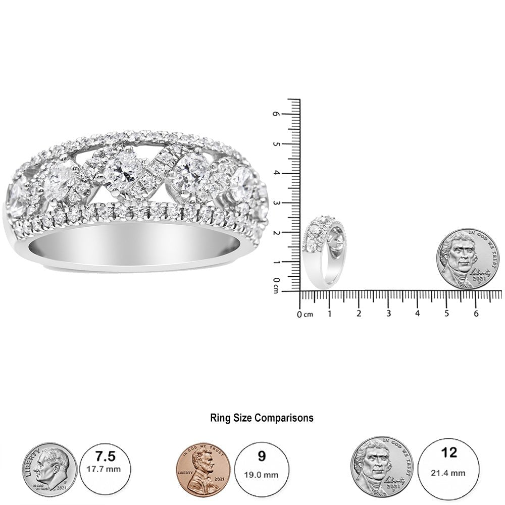 14K White Gold 1 1/4 Cttw Oval and Round Diamond Openwork Anniversary Ring ( H-I Color, I1-I2 Clarity) - Size 6.75 - LinkagejewelrydesignLinkagejewelrydesign